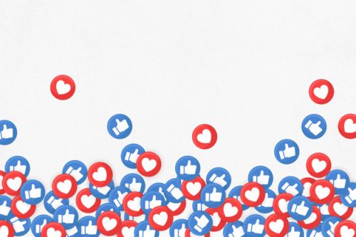Social media thumbs up and heart icons border on white background vector
